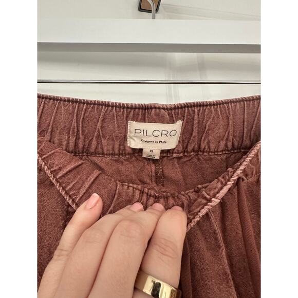 Anthropologie (XL) Pilcro Rust Red Linen Drawstring Pants Utility Tie Waist Boho - Picture 6 of 6